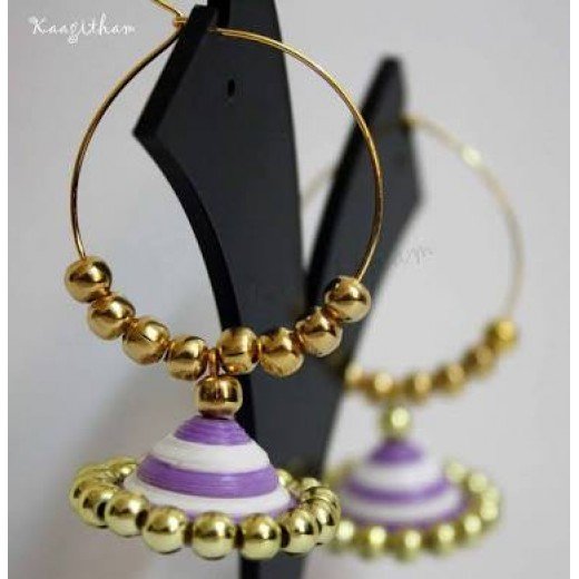 Quilling Earrings - Purple Colour Jhumkas